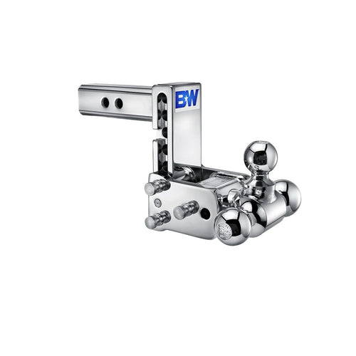 Chrome B&W Trailer Hitches Tow & Stow Adjustable Trailer Hitch Ball Mount - Fits 2" Receiver, Tri-Ball (1-7/8" x 2" x 2-5/16"), 5" Drop, 10,000 GTW - TS10048C