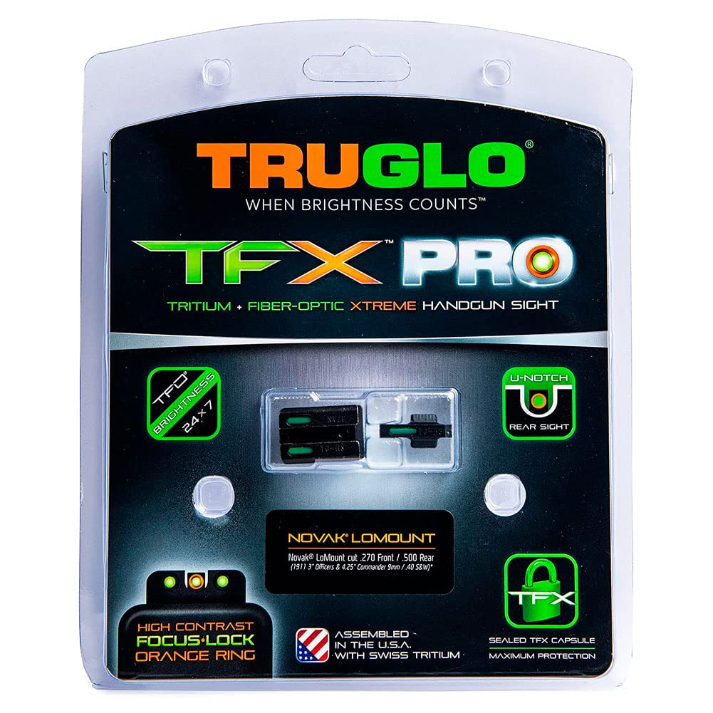 Handgun Sight TRUGLO TFX PRO | Compact Snag-Free Durable Shock-Resistant Glowing Tritium & Fiber-Optic Xtreme Night Sight with High Contrast Orange Front Ring, Compatible with 1911 270/500 Handguns