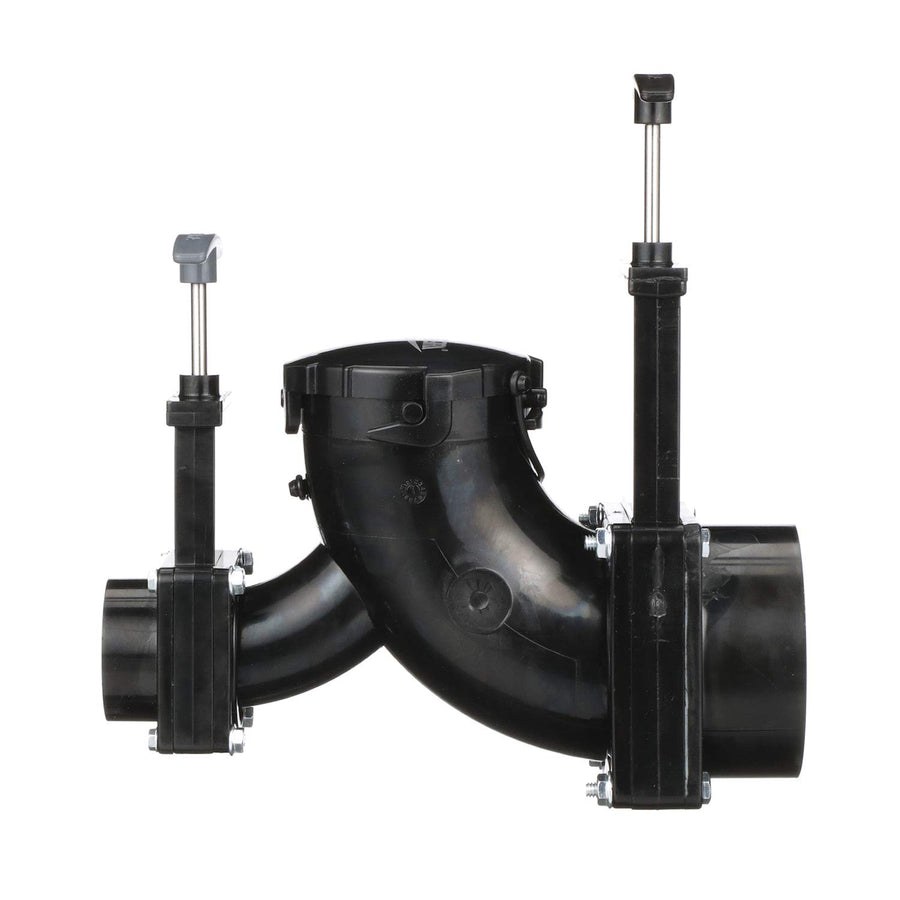 Valterra Double Rotating Ell Valve, Mess-Free Waste Valve for RV's, Campers, Trailers, 3" Hub x 1.5" Hub x 3" Bayonet Cap