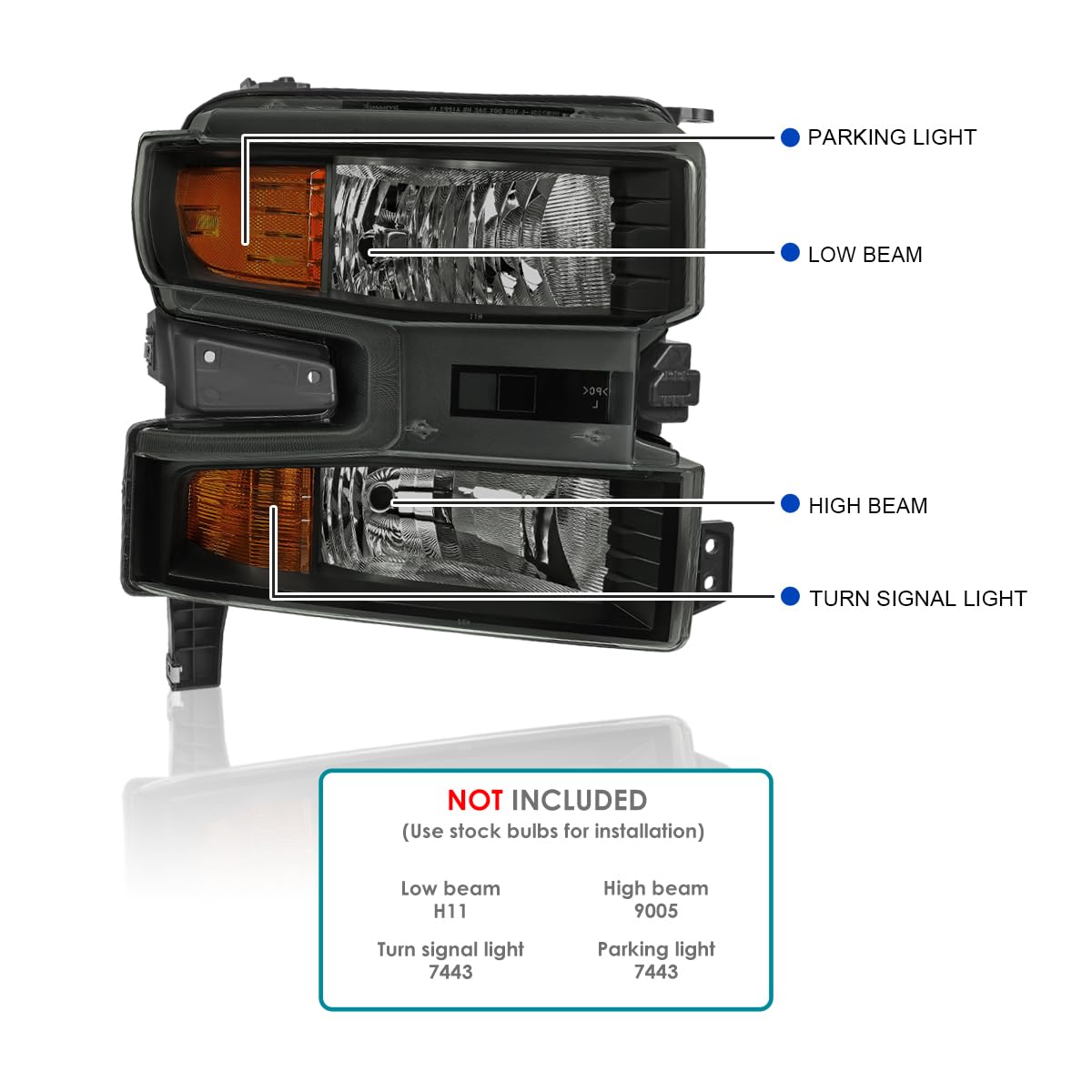 Black Smoke Halogen Type SPEC-D TUNING Headlights Compatible with 2019-2021 Chevy Silverado 1500, 2022 Chevy Silverado 1500 LTD Left + Right Head Lamps Assembly w/o LED