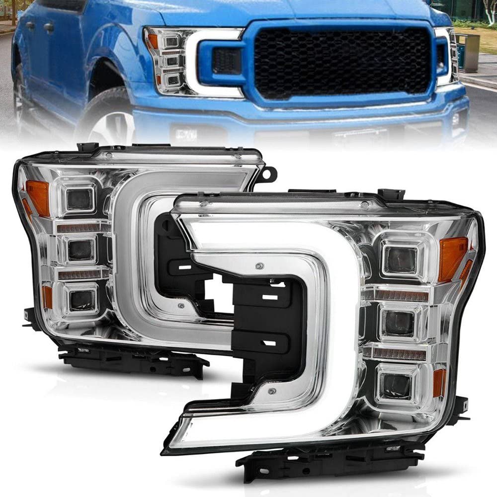 FORD F-150 18-20 FULL LED PROJECTOR LIGHT BAR STYLE CHROME AMBER HEADLIGHTS (SEQUENTIAL SIGNAL) (FACTORY HALOGEN MODEL ONLY)
