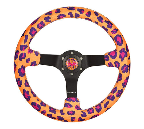 NRG Innovations Reinforced Sport Steering Wheel NRG-RST-036MB-SV-OR 350mm (3' deep) Savage Orange Leopard Printed Micro Fiber Vegan Material with Matte Black Spoke
