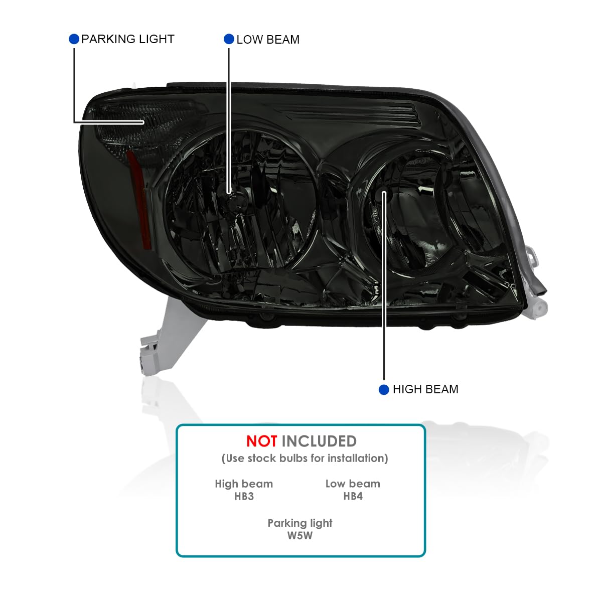 Smoke Headlights SPEC-D TUNING Compatible with 2003-2005 Toyota 4Runner, Left + Right Head Lamps Assembly
