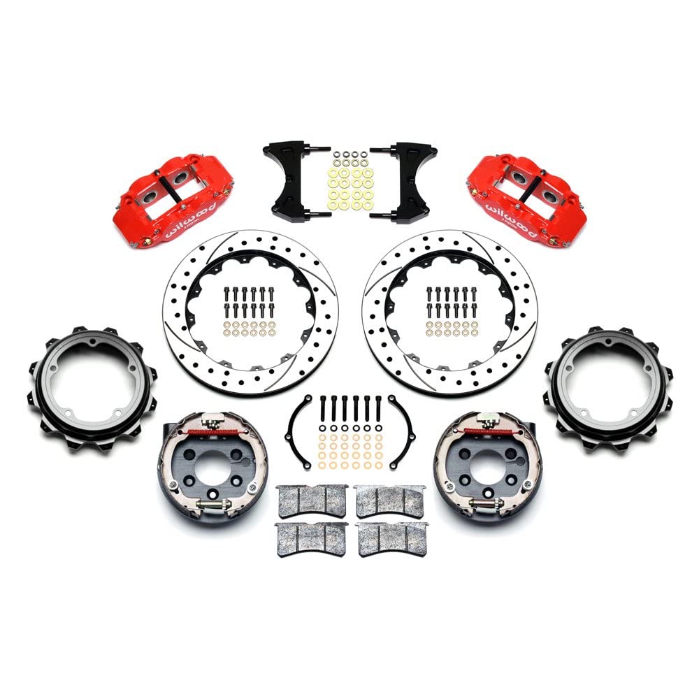 WILWOOD Rear P-Brk Kit,140-12435-DR FNSL4R,12.88", Drill, Red, Strange Eng Floater 3.49" Offset