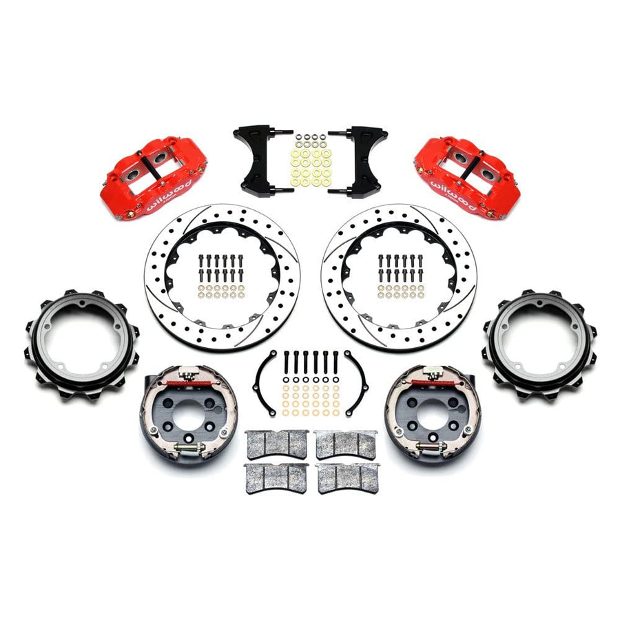 WILWOOD Rear P-Brk Kit,140-12435-DR FNSL4R,12.88", Drill, Red, Strange Eng Floater 3.49" Offset