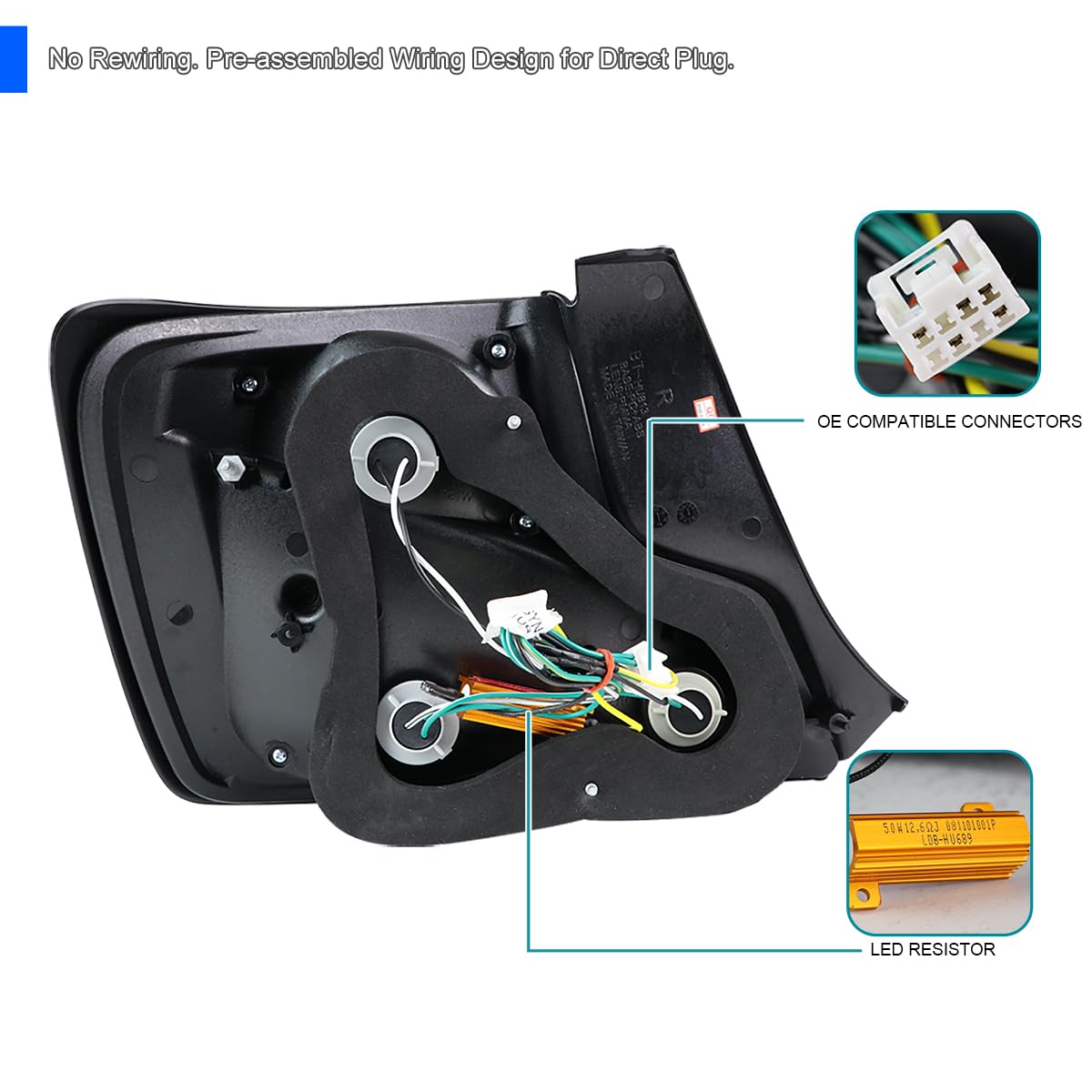 Black LED Tail Lights w/White LED Light Bar SPEC-D TUNING Compatible with 2011-2013 Scion tC, Left + Right Pair Assembly