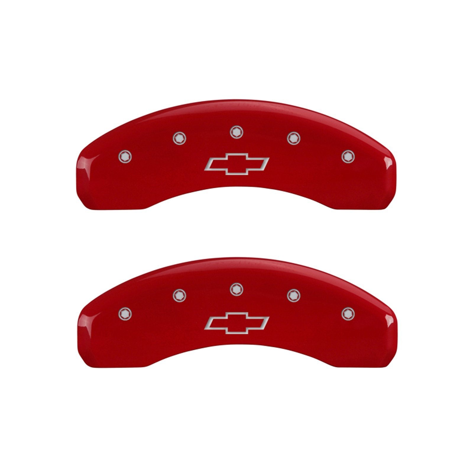 Chevrolet Camaro SS MGP Brake Caliper Covers (2016-24') Fits 19"+ Wheels (Will Not Fit ZL1 Model) – Powder Coated Red, Engraved Silver CHEVY Bowtie Logo, Aluminum Caliper Covers (Set of 4)