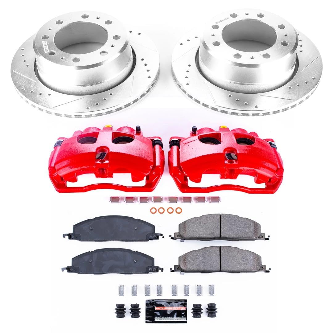 Z23 Evolution Power Stop KC7131A Rear Brake Caliper Kit-Brake Rotors, Carbon-Fiber Ceramic Brake Pads, Calipers For Ram 3500 2013-2018 [Model Specific]