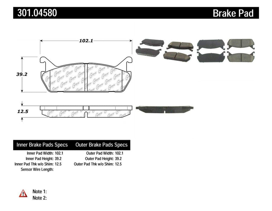 Brake Pad, Ceramic Centric (301.04580)