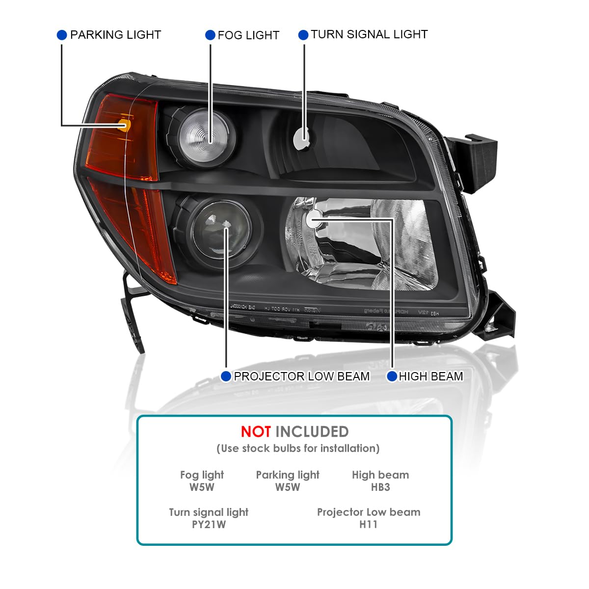 Black Projector Headlights SPEC-D TUNING Compatible with 2006-2008 Honda Pilot, Left + Right Pair Headlamps Assembly