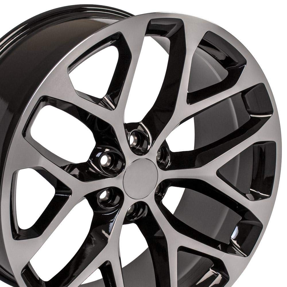 24 Inch OE Wheels CV98B Rim Fits Silverado 1500 Snowflake Style 6x139.7 24x10 Gloss Black Machined - Hollander 5668 (1)