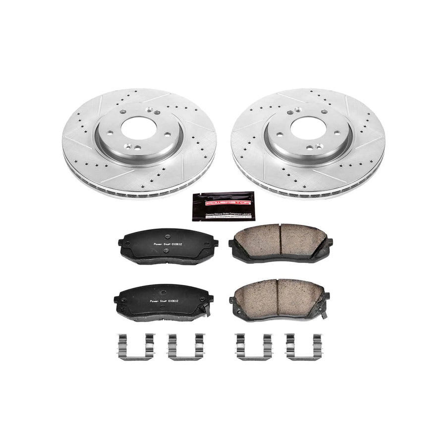 Power Stop K6510 Z23 Carbon Fiber Brake Pads with Drilled & Slotted Brake Rotors Kit For Kia Sportage 2012-2016 [Model Specific]