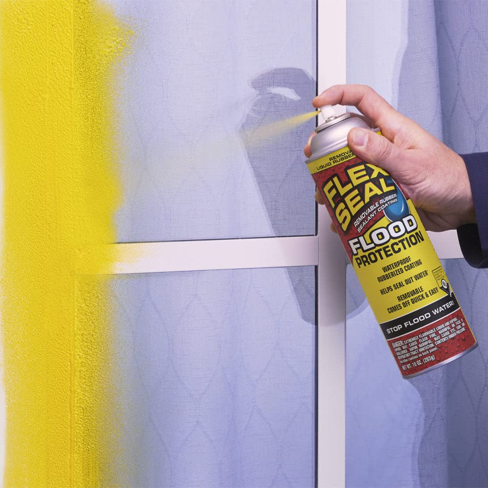 Flood Protection Flex Seal Spray, 10 oz, 1-Pack, Waterproof Rubberized Coating, Removable, Use on Door Tracks, Seams, Sills, Small Openings, Corners, and Irregular Shapes and More