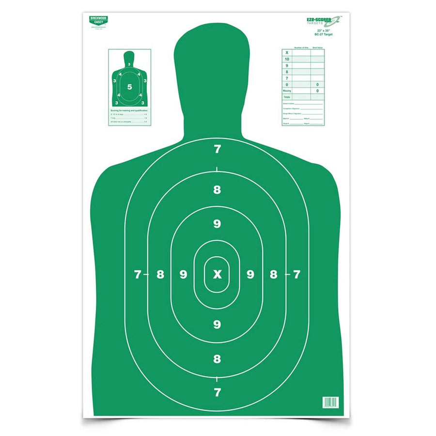 Eze-Scorer Birchwood Casey 23" x 35" High-Contrast Silhouette Shoot-Up Brilliant White Paper Targets for Indoor and Outdoor Use, Color Options, Green - 5 Targets