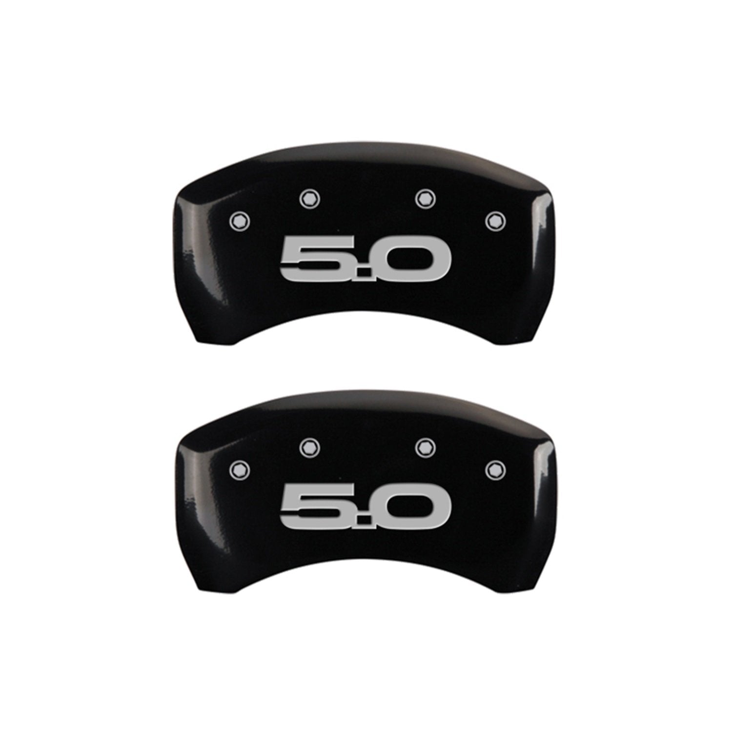 Brake Caliper Covers MGP for Ford Mustang GT, GT Premium 2015-2023 - Black Powder-Coated Finish, Engraved Silver Mustang / 5.0 Logo, Front and Rear Caliper Covers (Set of 4)
