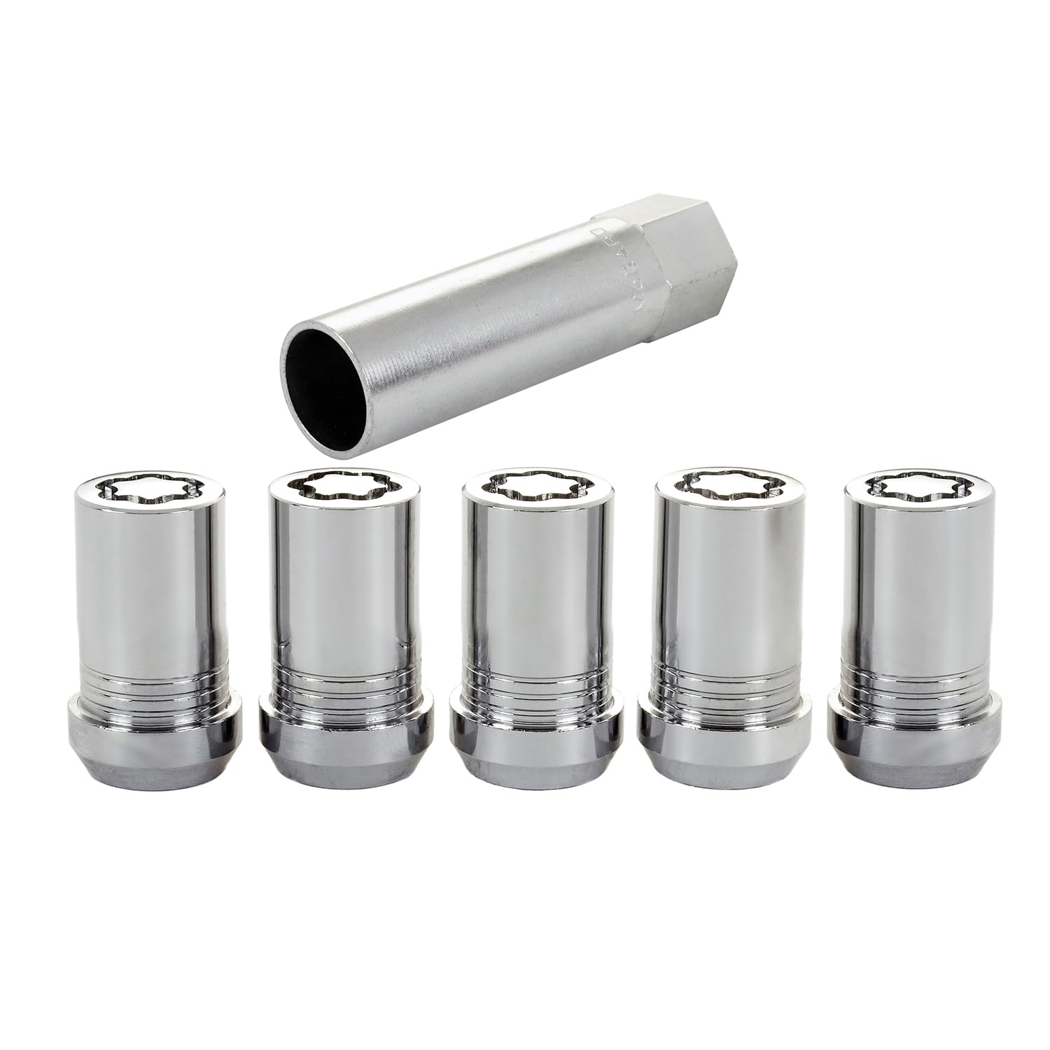 Chrome Tuner Style McGard 25515 Cone Seat Wheel Lock Set (M14 x 1.5 Thread Size) - Set of 5 Locks and 1 Key