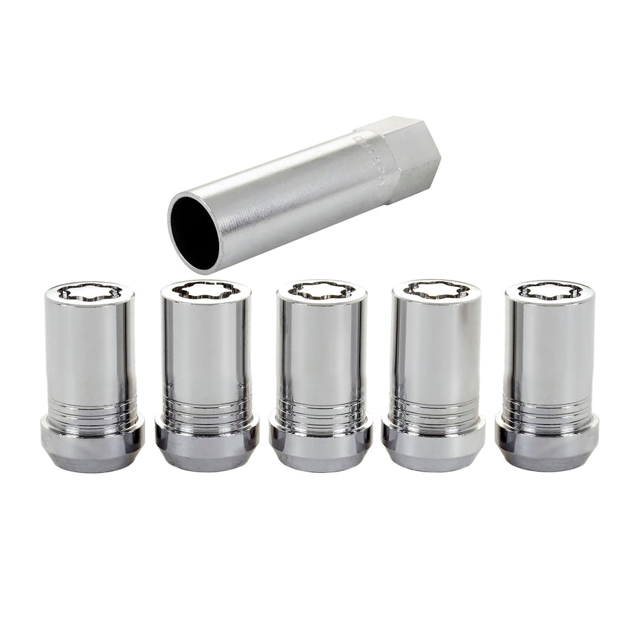 Chrome Tuner Style McGard 25515 Cone Seat Wheel Lock Set (M14 x 1.5 Thread Size) - Set of 5 Locks and 1 Key
