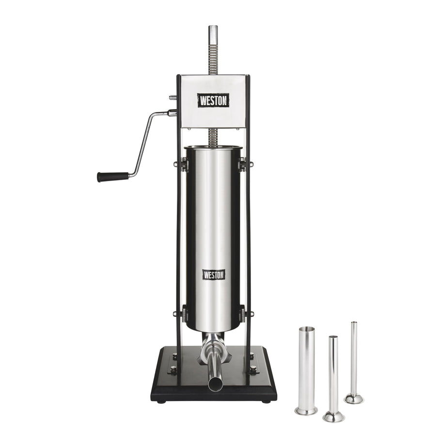 Stainless Steel Weston Vertical Sausage Stuffer, Includes Funnels, 15 lbs Capacity, Silver (86-1501-W)