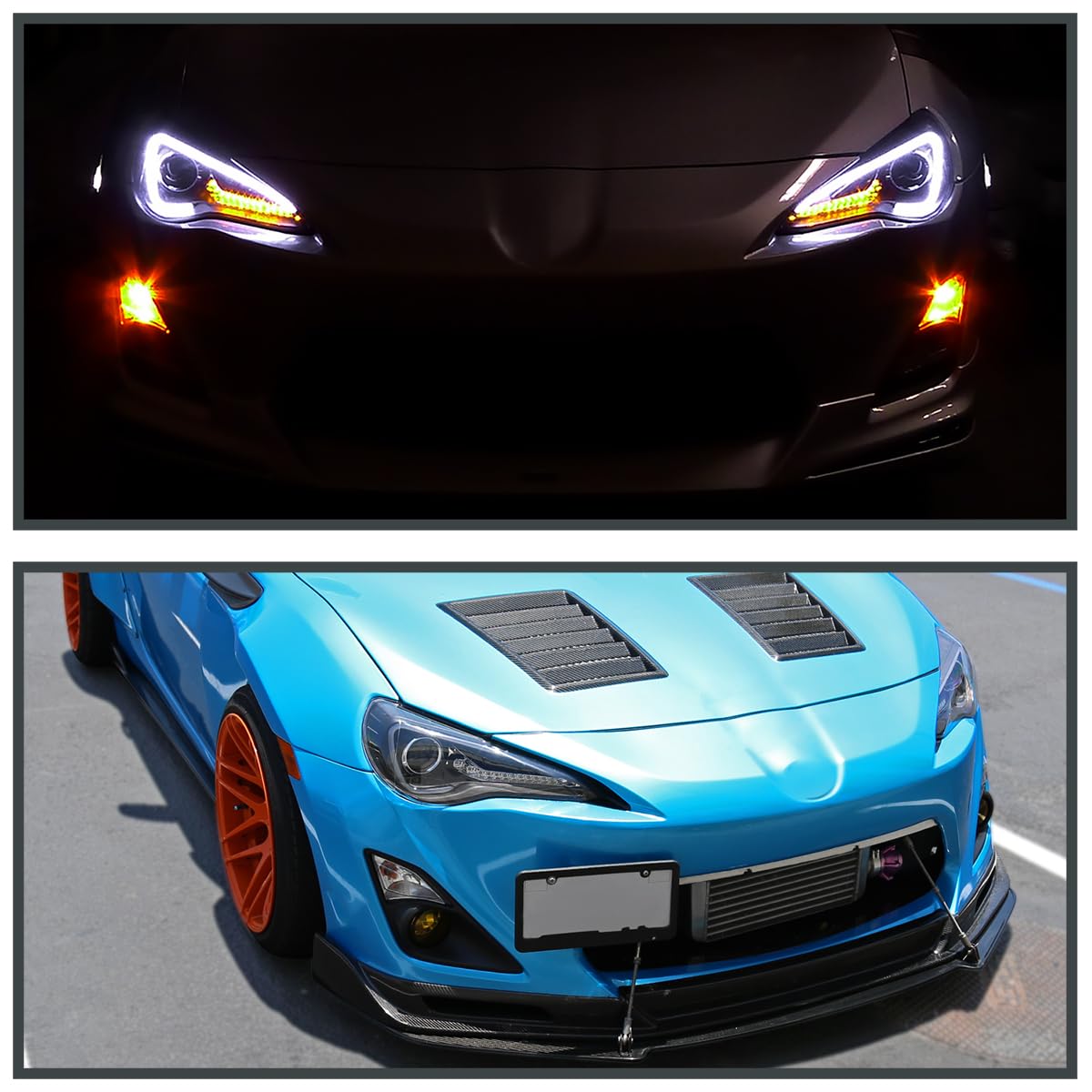 Black LED Tube Projector Headlights SPEC-D TUNING Compatible with 2013-2016 Scion FR-S FRS with Factory Halogen Headlights Left + Right Headlamps Assembly