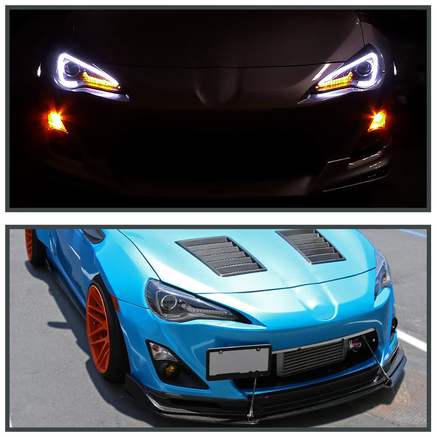 Black LED Tube Projector Headlights SPEC-D TUNING Compatible with 2013-2016 Scion FR-S FRS with Factory Halogen Headlights Left + Right Headlamps Assembly