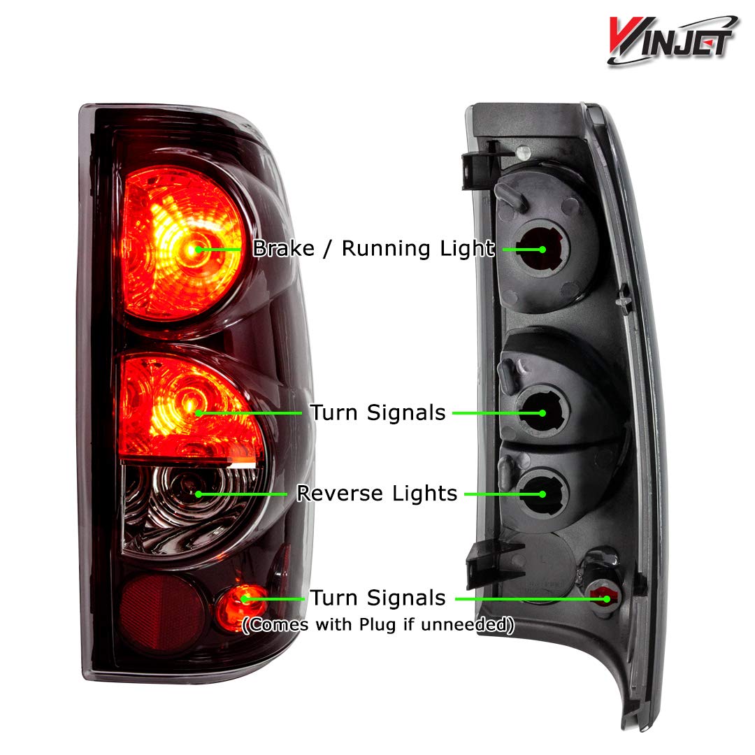 Tail Lights Winjet For Chevy Chevrolet Silverado 1999 2000 2001 2002 2003 2004 2005 2006 1500/2500/3500 GMC Sierra 1999-2003 Taillights Assembly Pickup Brake Rear Lamps Glossy Black/Clear Lens