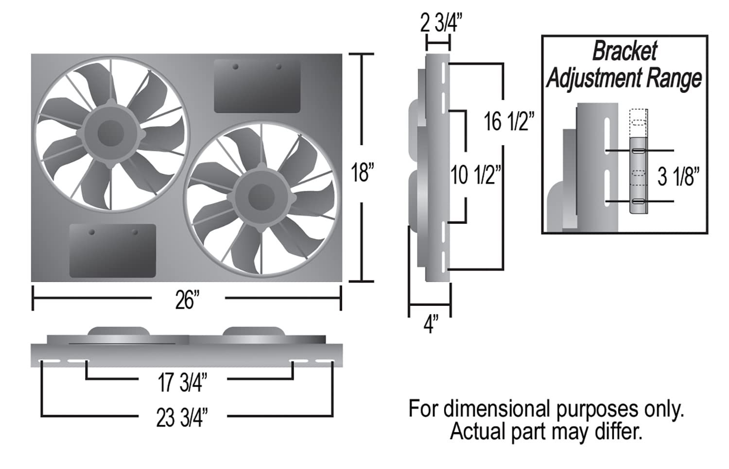 High Output Derale Performance 16927 Gray/Black Dual Radiator Fan