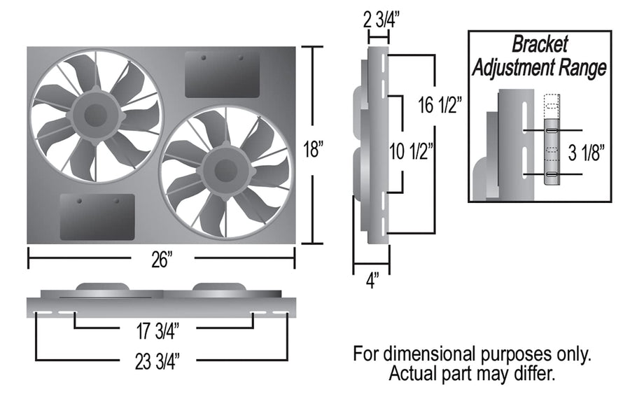 High Output Derale Performance 16927 Gray/Black Dual Radiator Fan