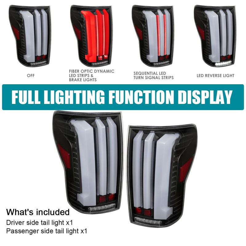 Full LED Sequential Tail Lights SPEC-D TUNING w/White LED Light Bars and Startup Animation Compatible with 2007-2013 Toyota Tundra, Left + Right Pair Assembly