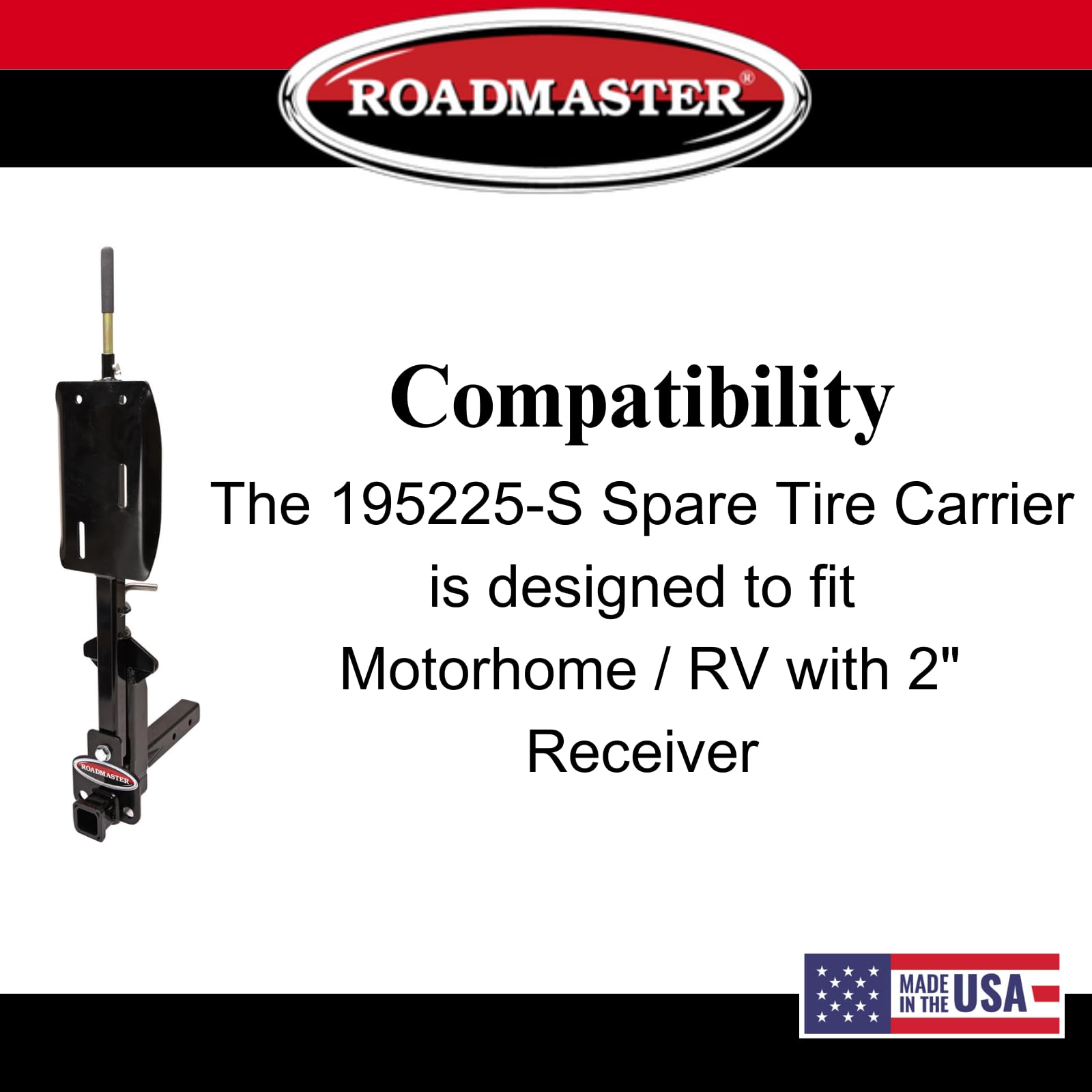 Roadmaster Spare Tire Carrier 195225-S with 2" Drop fits 2" Motorhome Receiver | for 16" - 24.5" Dually Wheels | 10,000 lbs Maximum Capacity | Fits All Lug Nut Patterns