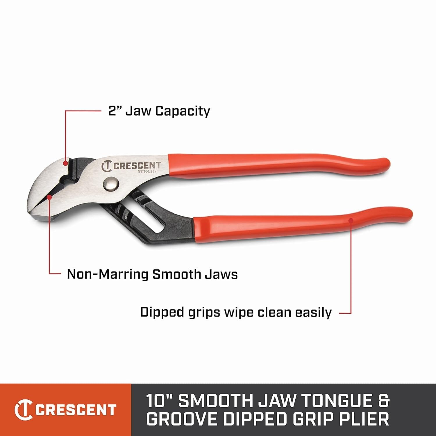 Crescent 10TGSJDG Smooth Jaw Dipped Handle Tongue & Groove Pliers - Versatile Hand Tool for Home Improvement & Plumbing Tasks