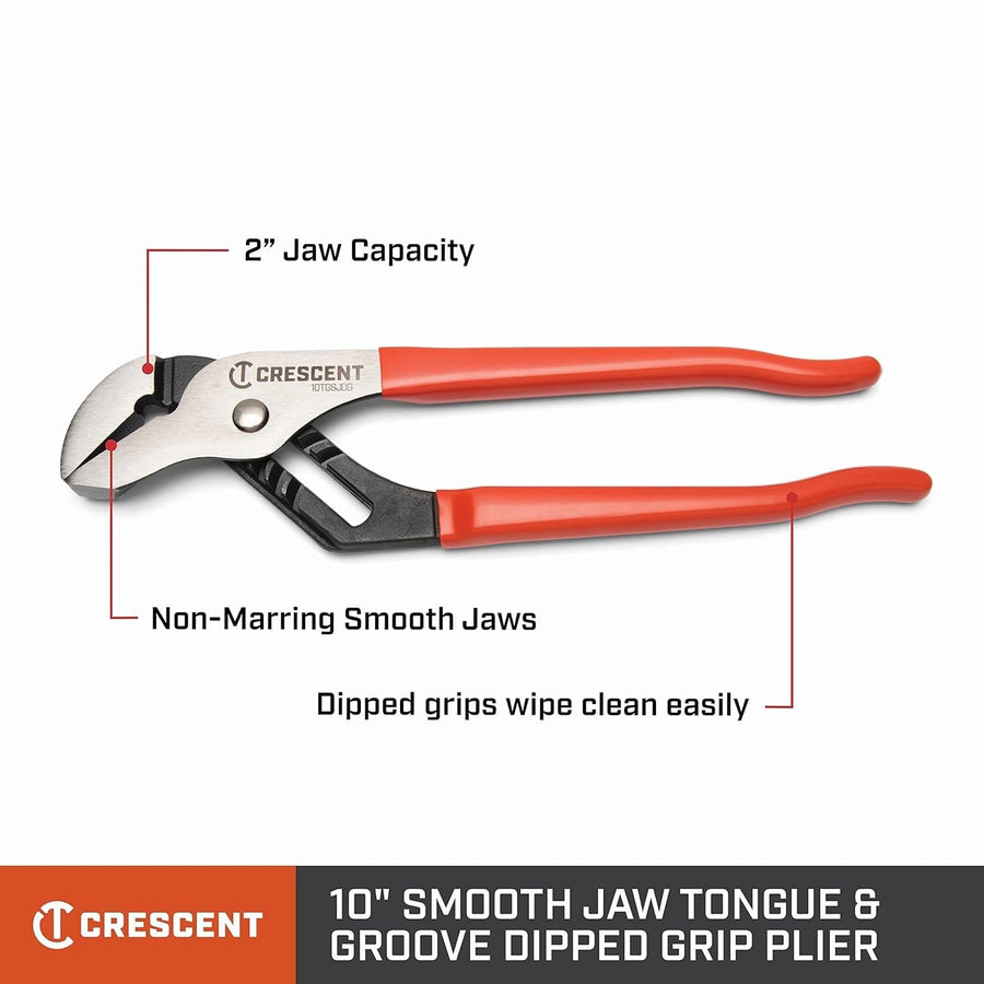 Crescent 10TGSJDG Smooth Jaw Dipped Handle Tongue & Groove Pliers - Versatile Hand Tool for Home Improvement & Plumbing Tasks