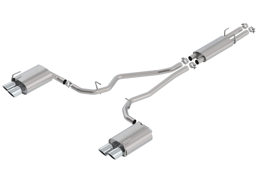S-Type Borla 140820 Cat-Back Exhaust System 2.25 in. Pipe 4 in. Tip Dual Round Rolled Angle Cut Truck Dual Split Rear Exit Cat-Back Exhaust System