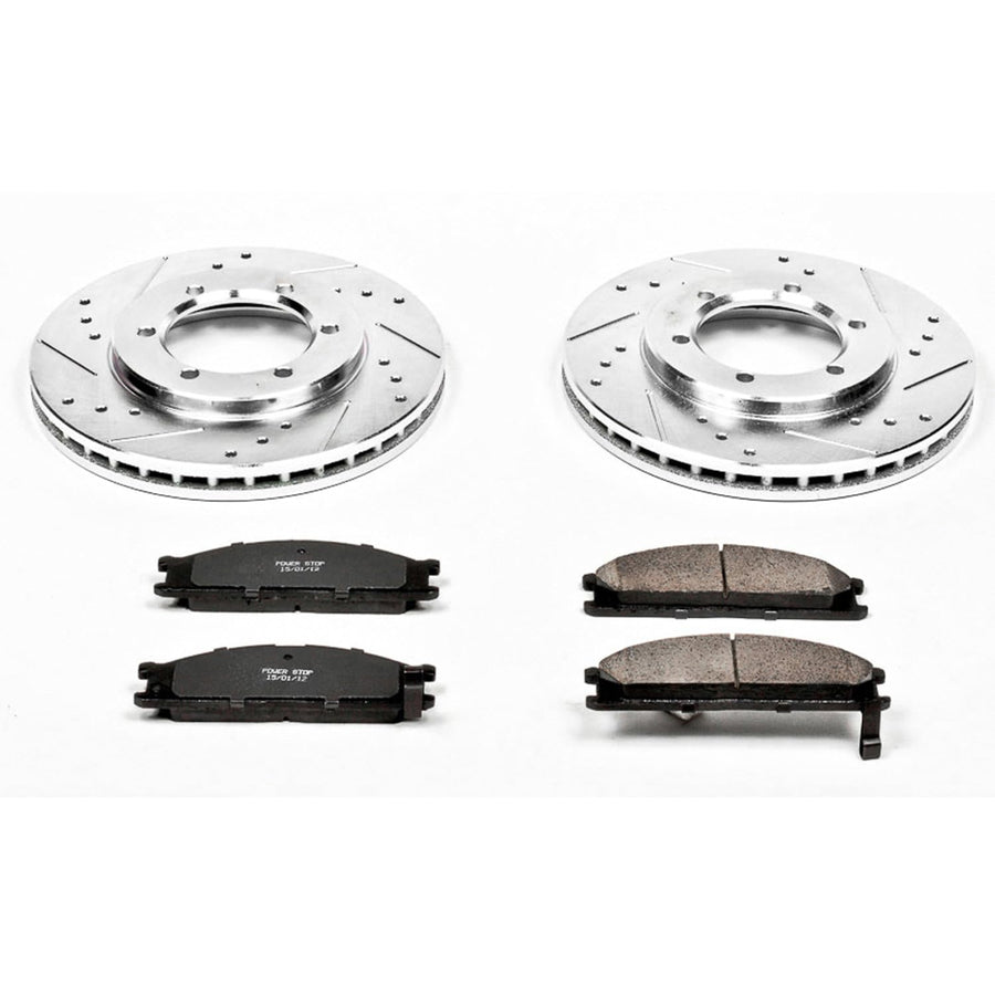 Power Stop K2278 Z23 Carbon Fiber Brake Pads with Drilled & Slotted Brake Rotors Kit For Nissan Frontier 1998-2004 [Model Specific]