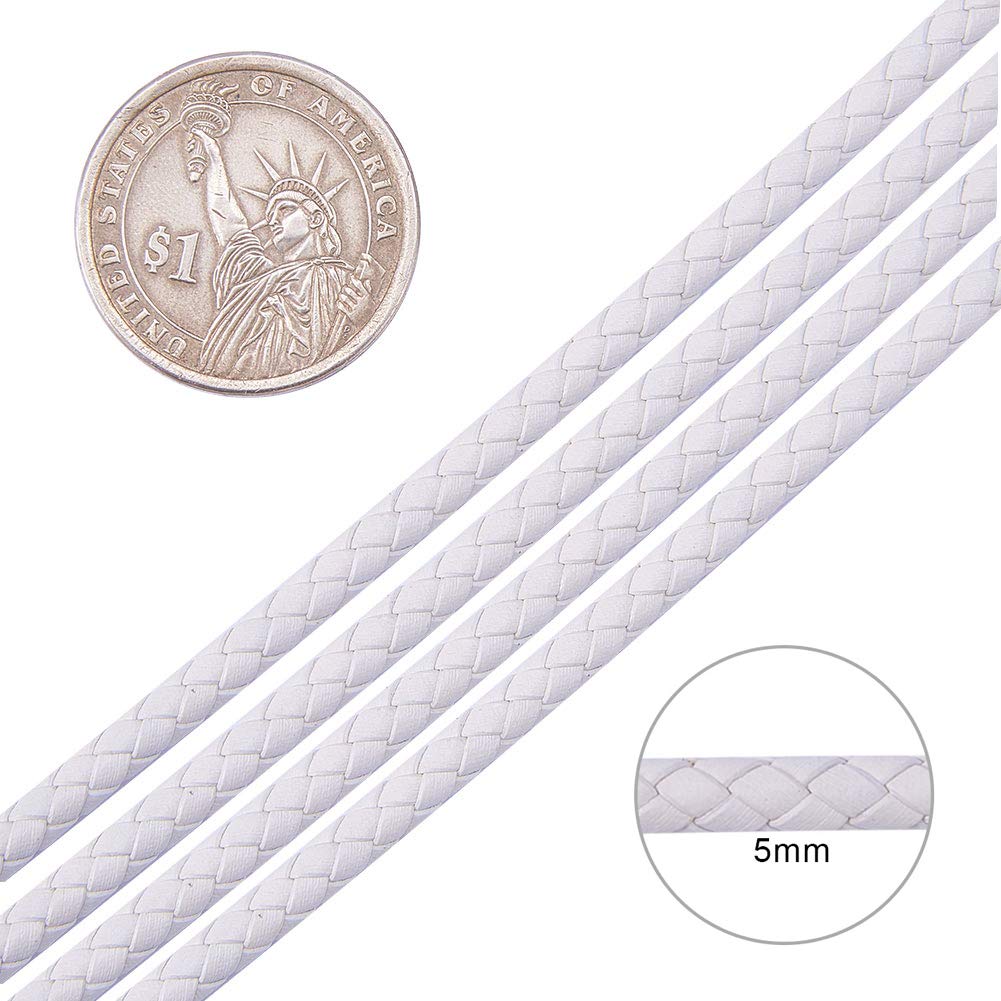 1 Roll JEWELEADER 4 Yards Round Braided Bolo Real Leather Cord 5mm Genuine Cowhide Leather Rope DIY Craft String for Necklace Bracelet Jewelry Making Key Chain Pet Chain White