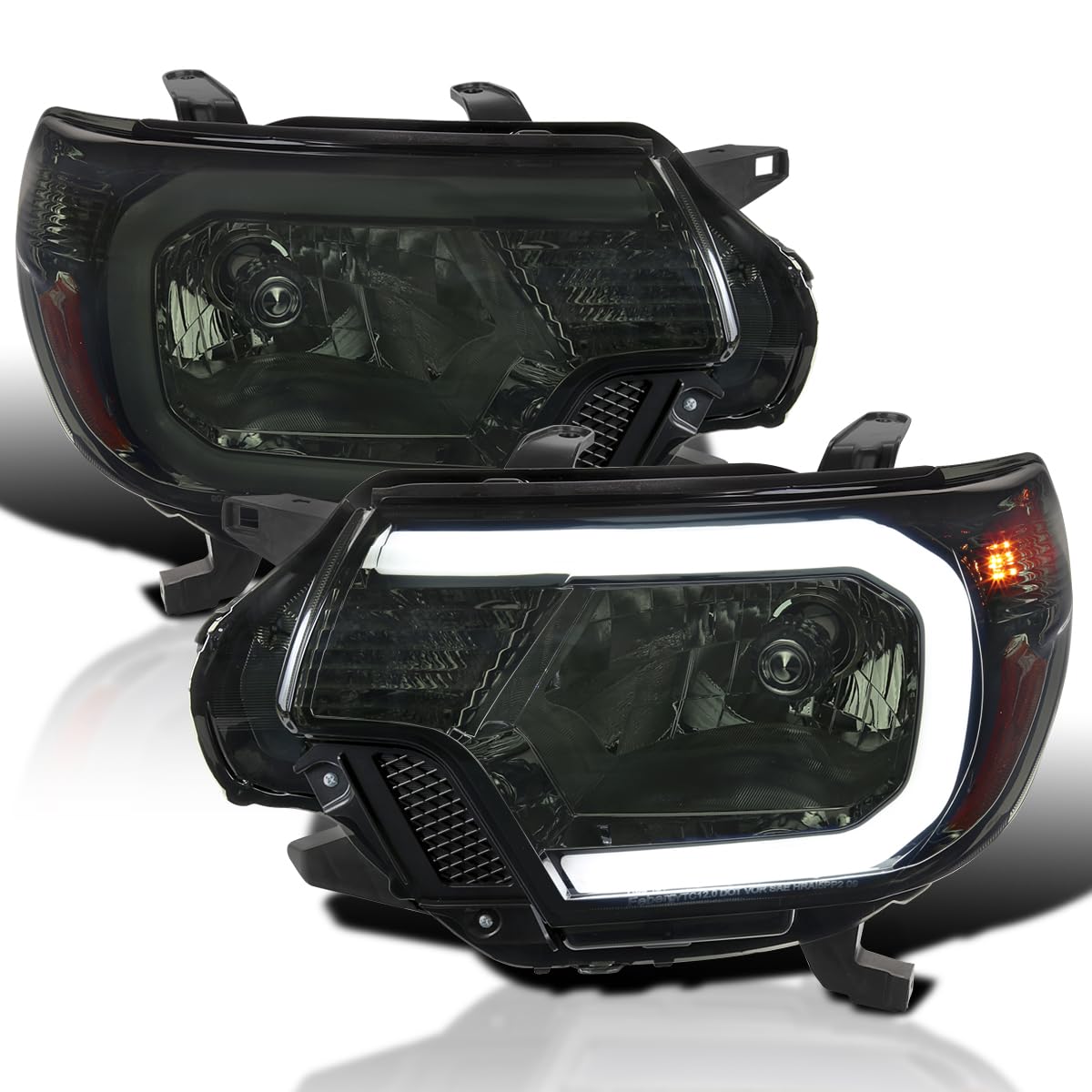 Smoke Headlights SPEC-D TUNING w/LED Strip Compatible with 2012-2015 Toyota Tacoma, Left + Right Pair Headlamp Assembly