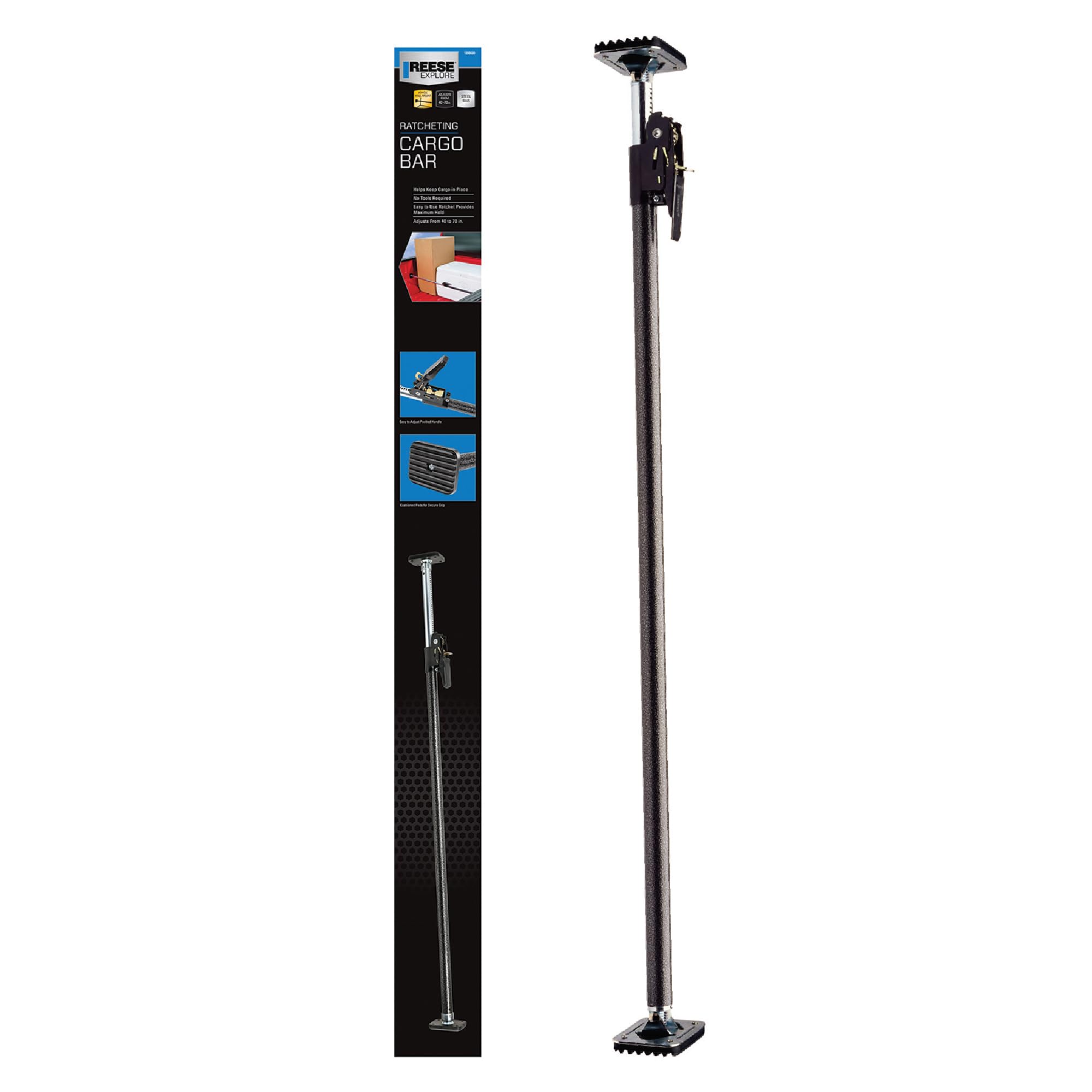 Ratcheting Cargo Bar Reese Towpower Adjustable 40 Inch to 70 Inch, Designed To Stop Cargo From Shifting In Sport Utility Vehicles, Trucks And Vans.