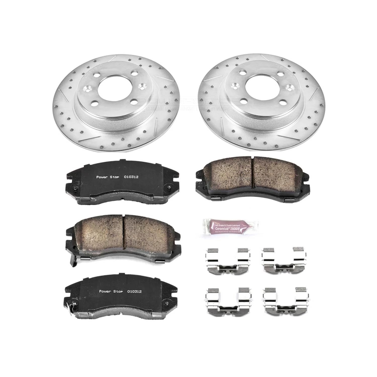 Power Stop K443 Z23 Front Carbon Fiber Brake Pads with Drilled & Slotted Brake Rotors Kit For Subaru Impreza 1993-1996, Subaru Legacy 1990-1996 [Model Specific]