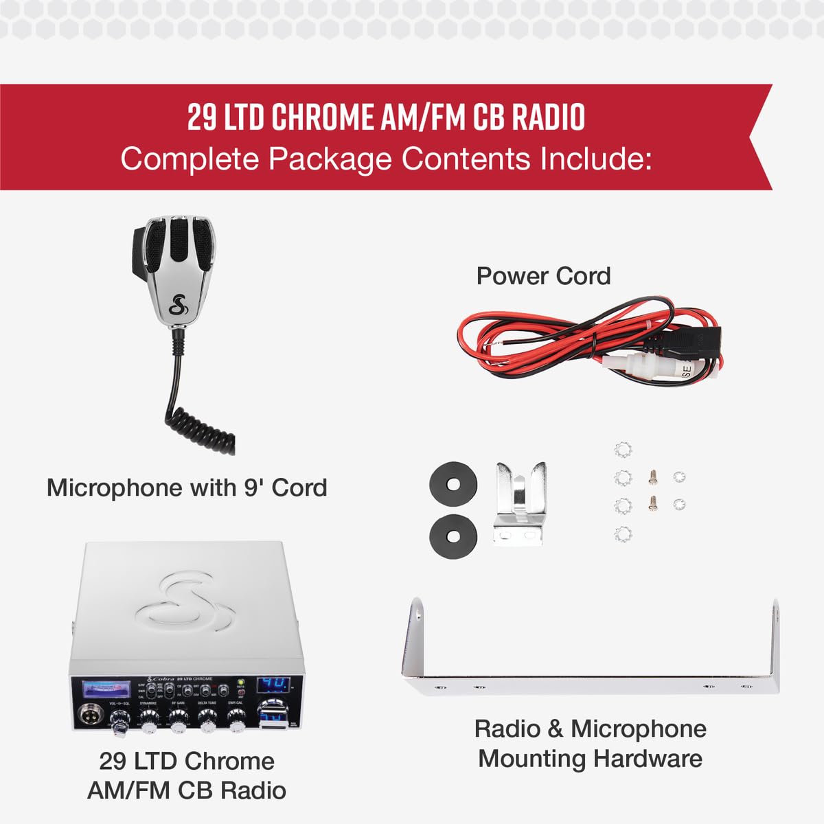 Cobra 29 Chrome AM/FM Professional LTD CB Radio - Easy to Operate, Emergency Radio, Instant Channel 9, 4-Watt Output, Full 40 Channels, Adjustable Receiver and SWR Calibration
