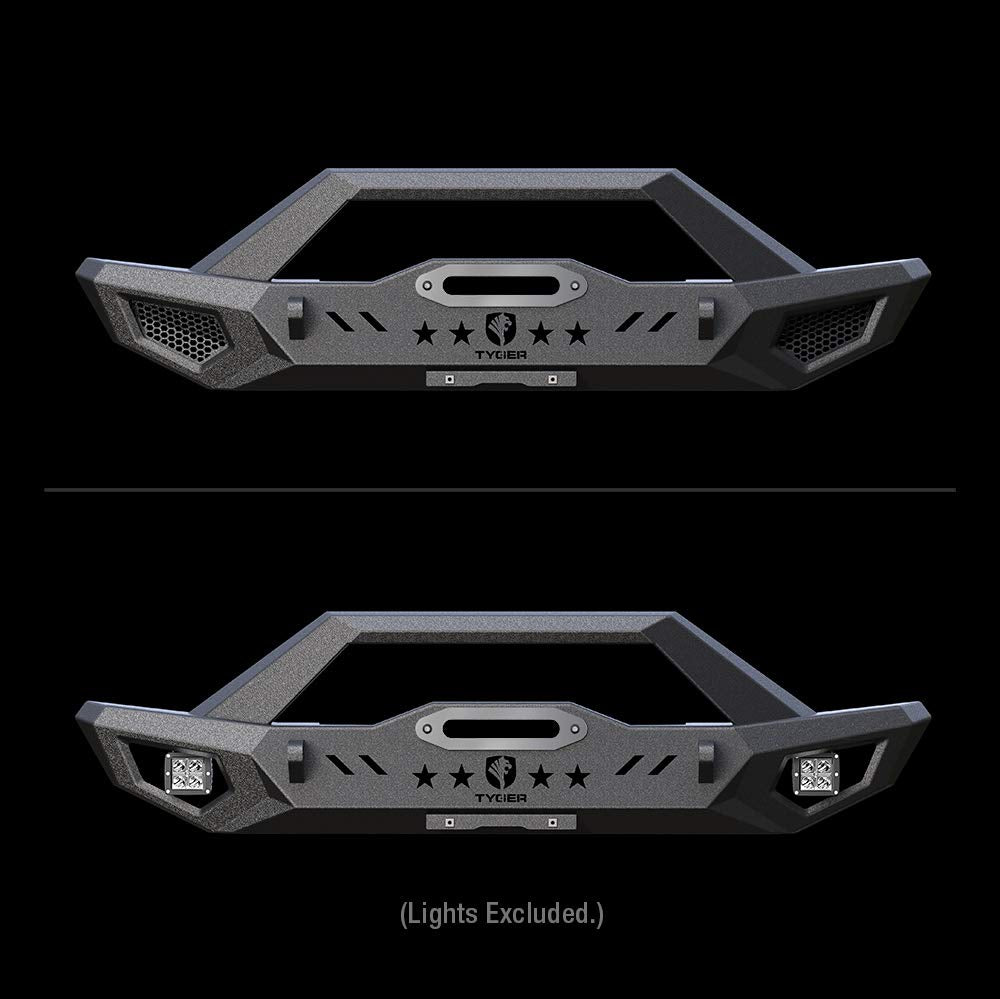 Tyger Auto Front Bumper Kit TG-BP6J85368 with Winch Plate D-Ring Mount Compatible with 1987-2006 Jeep Wrangler TJ/YJ | Textured Black | Rock Crawler