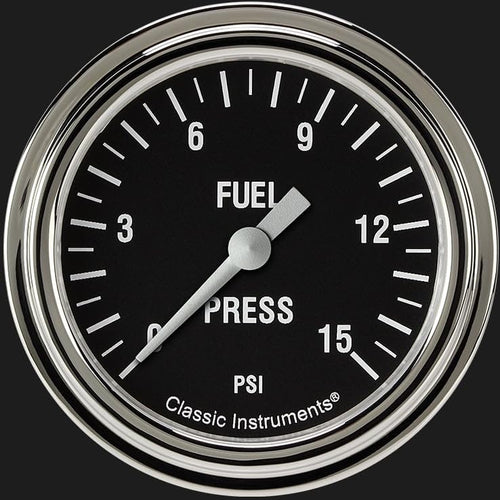 Hot Rod Classic Instruments HR345SLF 2 5/8" Fuel Pressure Gauge 15 PSI Electric