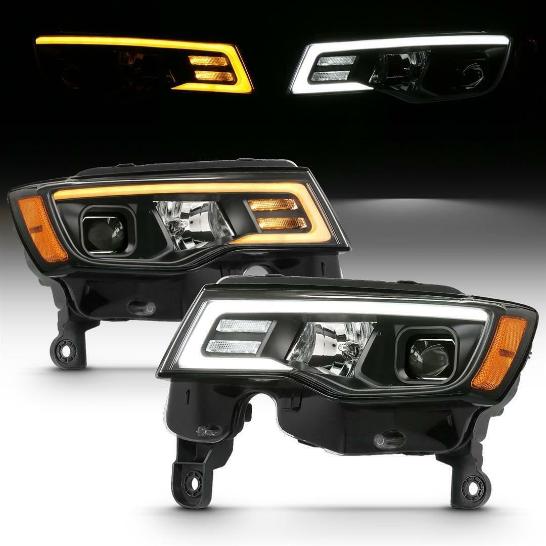 JEEP GRAND CHEROKEE ANZO USA 17-22 PROJECTOR SWITCHBACK LED PLANK STYLE HEADLIGHTS BLACK (NOT FOR HID MODELS)