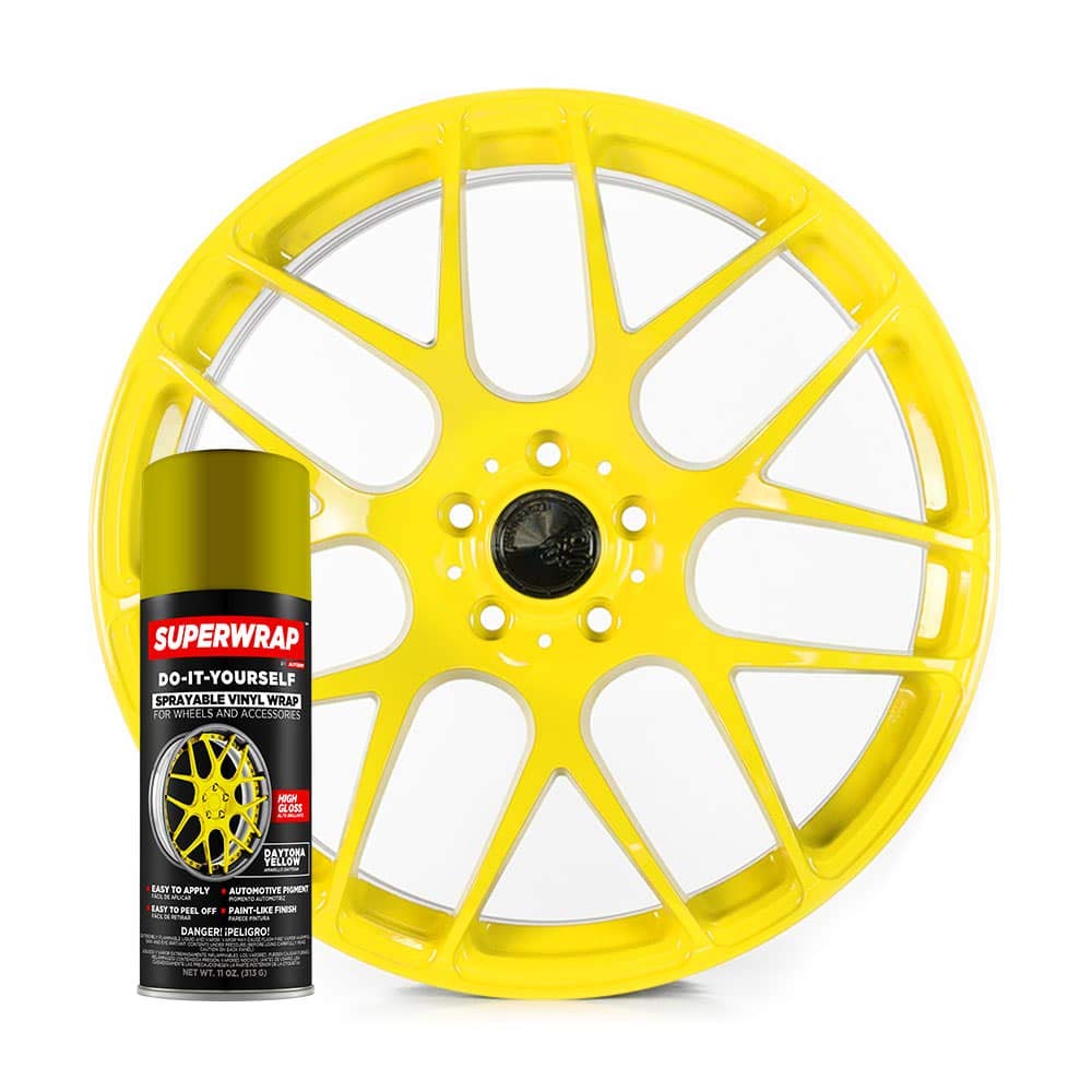 Sprayable Vinyl Wrap Superwrap for Wheels & Accessories - 11oz Spray Can/Paint - High Gloss - Daytona Yellow (Requires a White Base Coat)