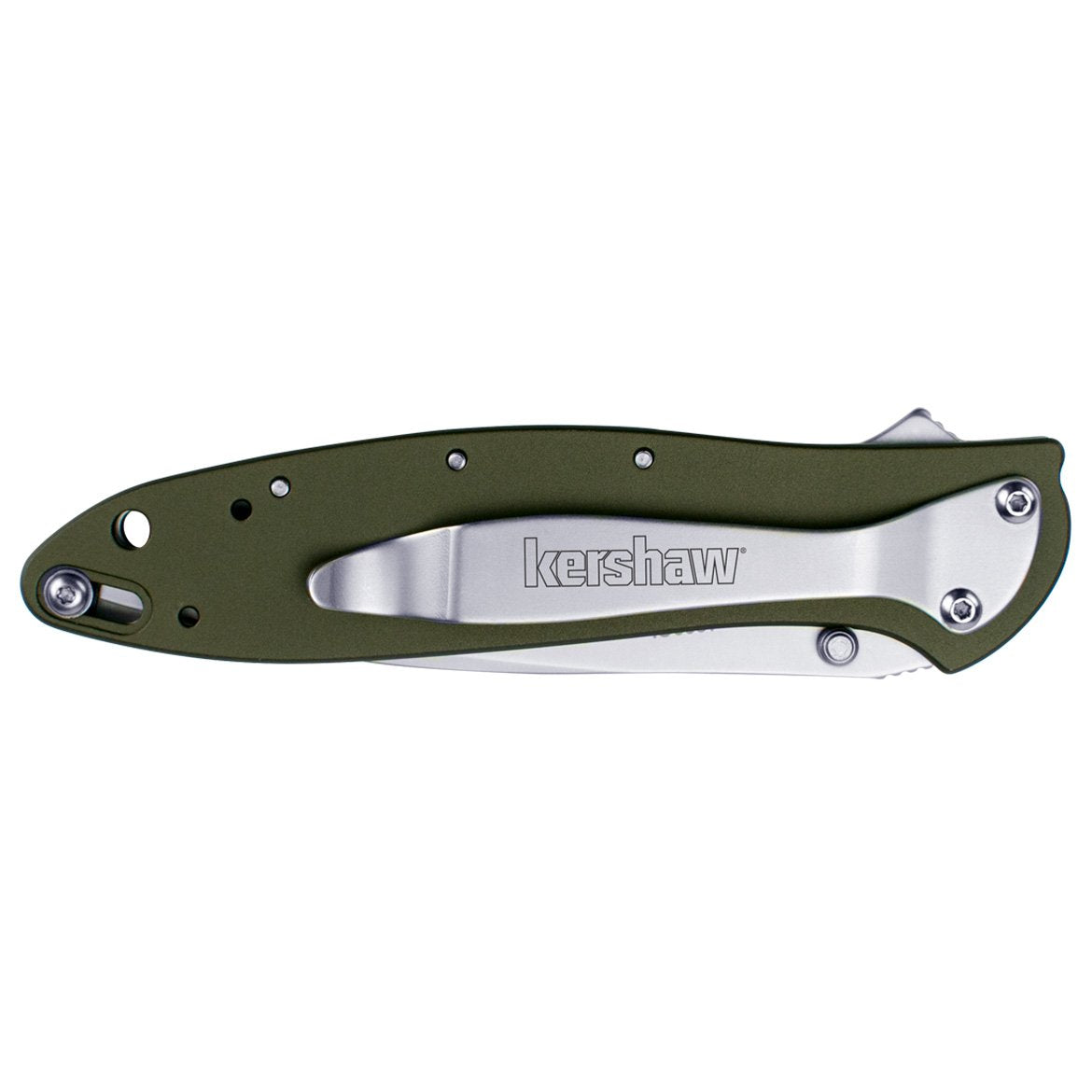 Kershaw Pocket Knife Leek, Olive Drab (1660OL) 3 Bead-Blasted Sandvik 14C28N Steel Blade, Olive Drab Anodized Aluminum Handle with SpeedSafe Assisted Opening, Liner Lock, Tip-Lock Slider; 2.4 OZ.
