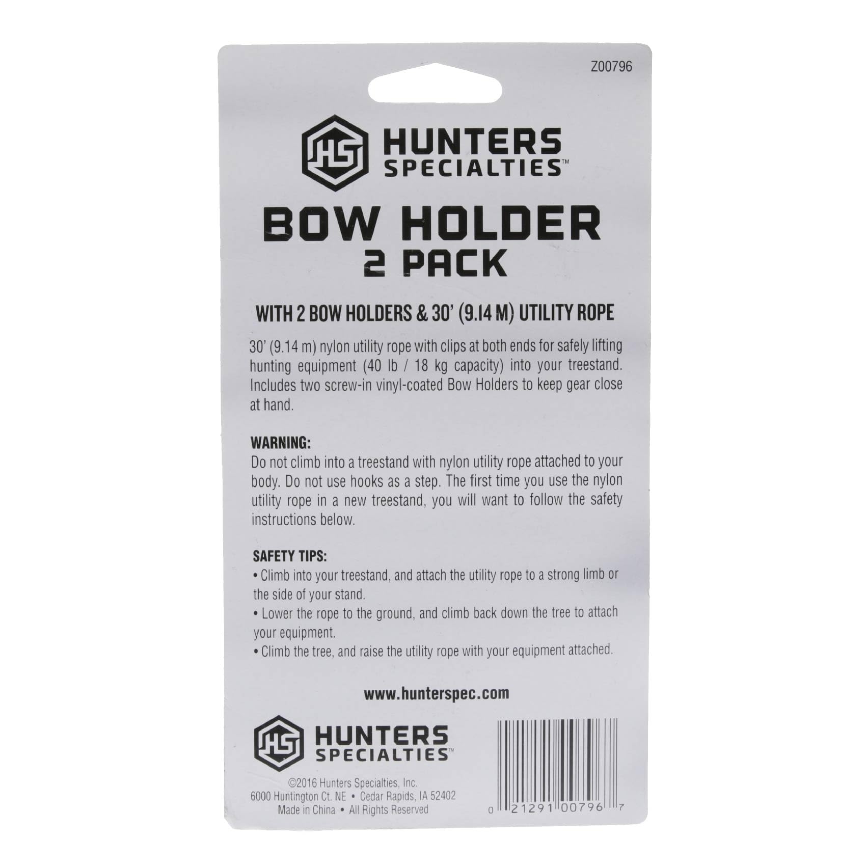 Hunters Specialties 30-Foot Utility Rope - Bow Holder with 2 Screw-in Quiet Vinyl-Coated Bow Hanger Hooks Included (2 Pack)