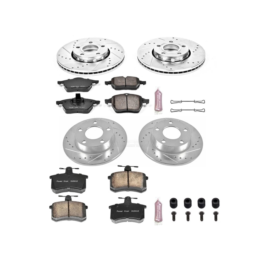 Power Stop K2799 Z23 Carbon Fiber Brake Pads Front and Rear with Drilled & Slotted Brake Rotors Kit For Audi A4 Quattro 1996-1998 [Model Specific]