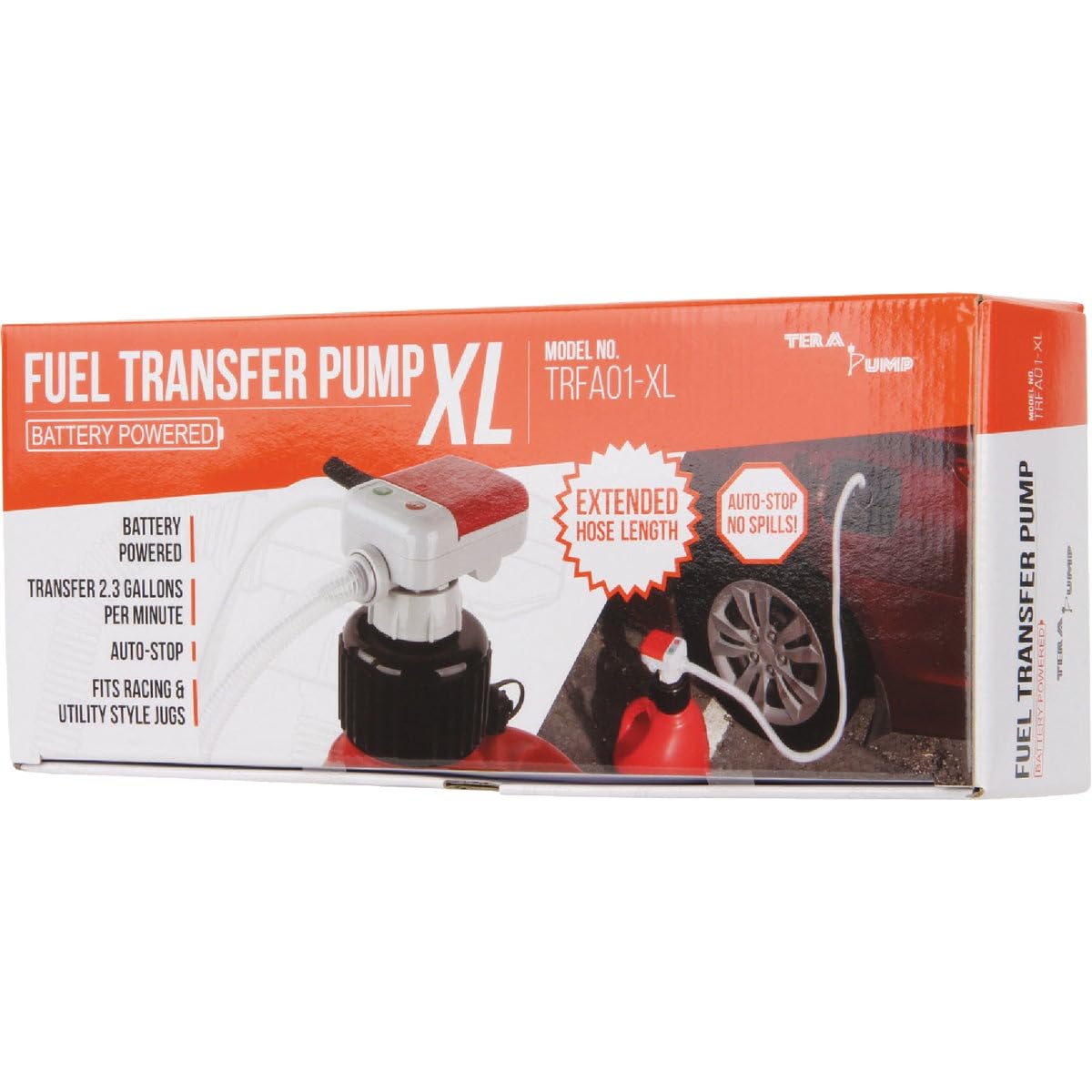 Terapump - Battery Powered TRFA01-XL Fuel Transfer Pump w/Extended Hoses and Utility Jug Adapter