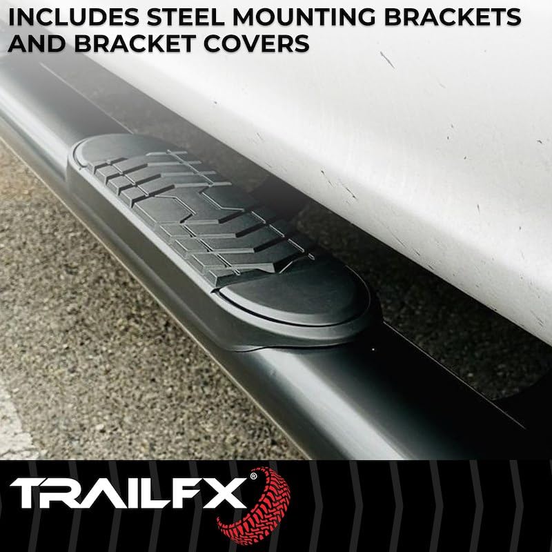 TrailFX Nerf Bars Fits Chevrolet Silverado 1500 Extended Cab 2007-2018 Straight 5 Inch Oval Black Powder Coated Steel Side Steps with Slip-Resistant Step Pads Set of 2 Running Boards A7037B