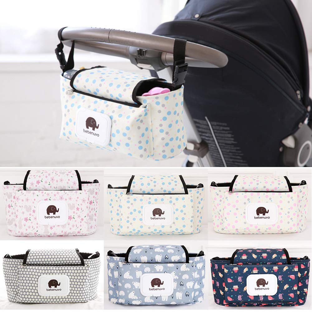 6SHINE Travel Bag Organiser Bag with Webbing Handle Backpack Shoulder Straps, Stroller Bag Hanging Nylon Sundries Organizer Diaper Store Large Capacity Universal