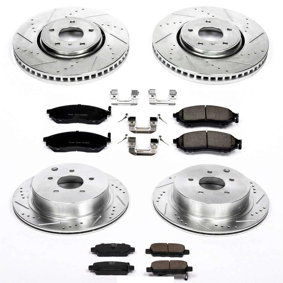 Power Stop K4477 Z23 Carbon Fiber Brake Pads Front and Rear with Drilled & Slotted Brake Rotors Kit For INFINITI FX35 2005-2008, INFINITI FX45 2005-2008 [Model Specific]