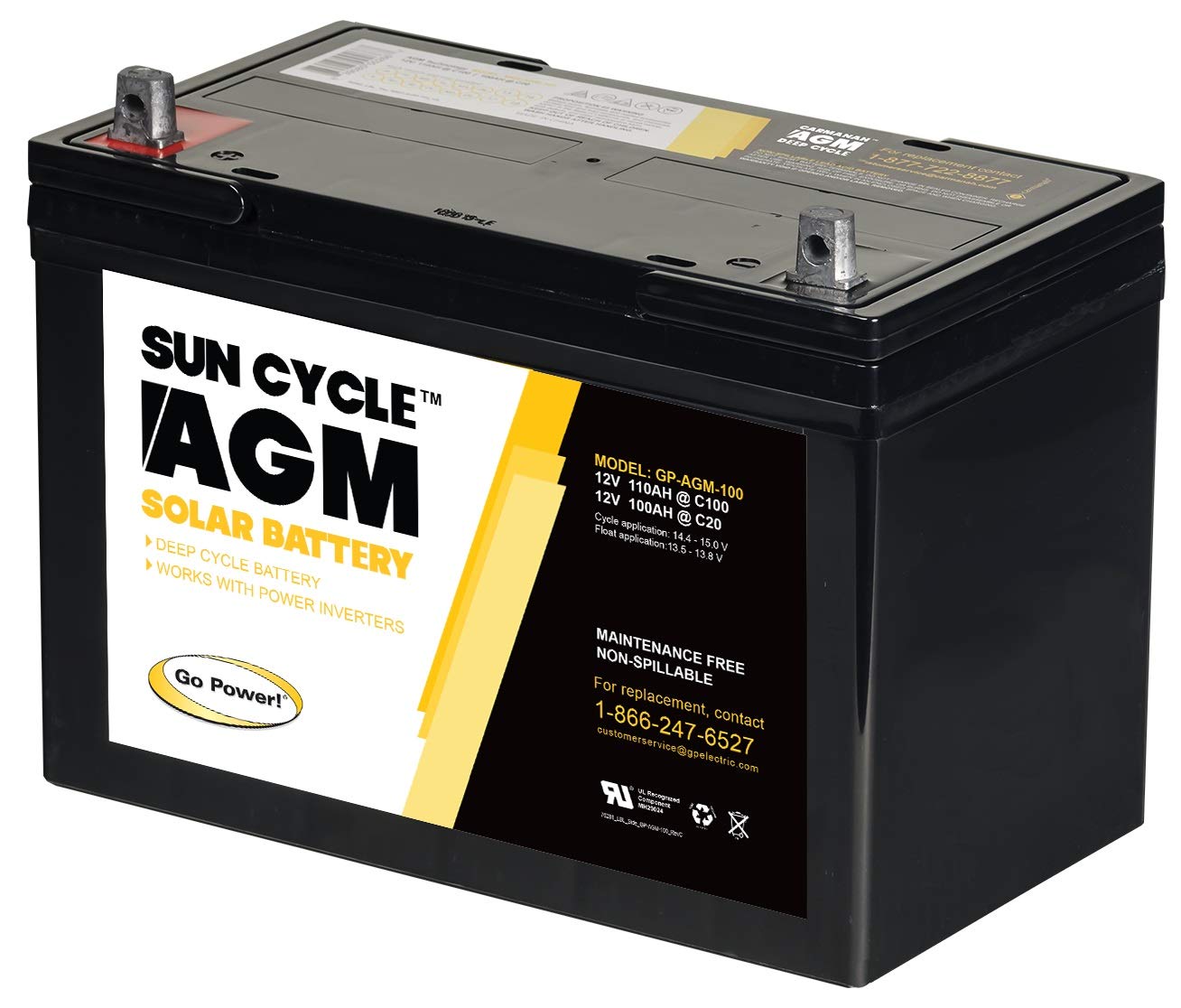 SunCycle 100 Amp AGM Deep Cycle Rechargeable Replacement Battery GP-AGM-100 for PV Solar and Inverters